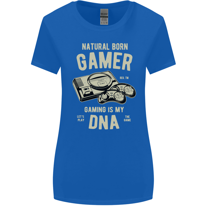 Natural Born Gamer Funny Gaming Womens Wider Cut T-Shirt Royal Blue