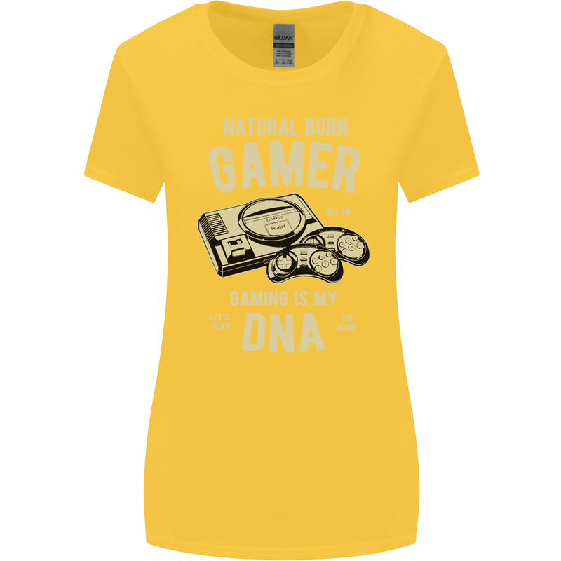 Natural Born Gamer Funny Gaming Womens Wider Cut T-Shirt Yellow