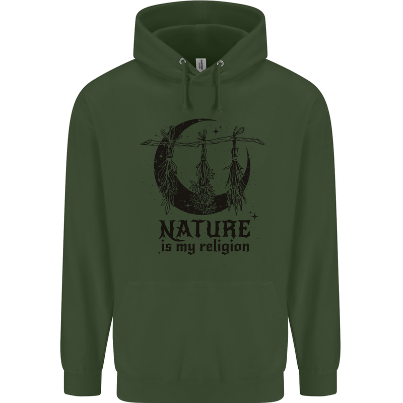 Nature Is My Religion Halloween Witch Childrens Kids Hoodie Forest Green