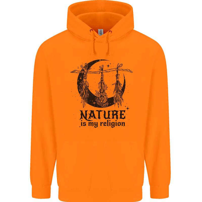 Nature Is My Religion Halloween Witch Childrens Kids Hoodie Orange