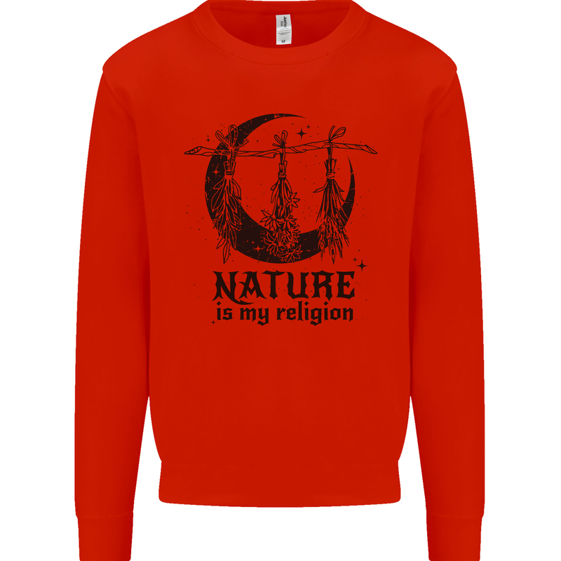 Nature Is My Religion Halloween Witch Kids Sweatshirt Jumper Bright Red