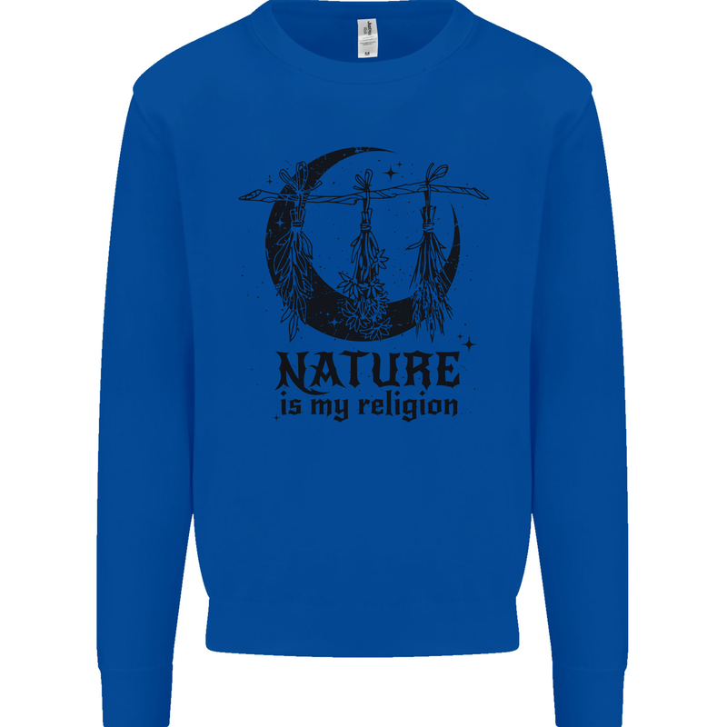 Nature Is My Religion Halloween Witch Kids Sweatshirt Jumper Royal Blue