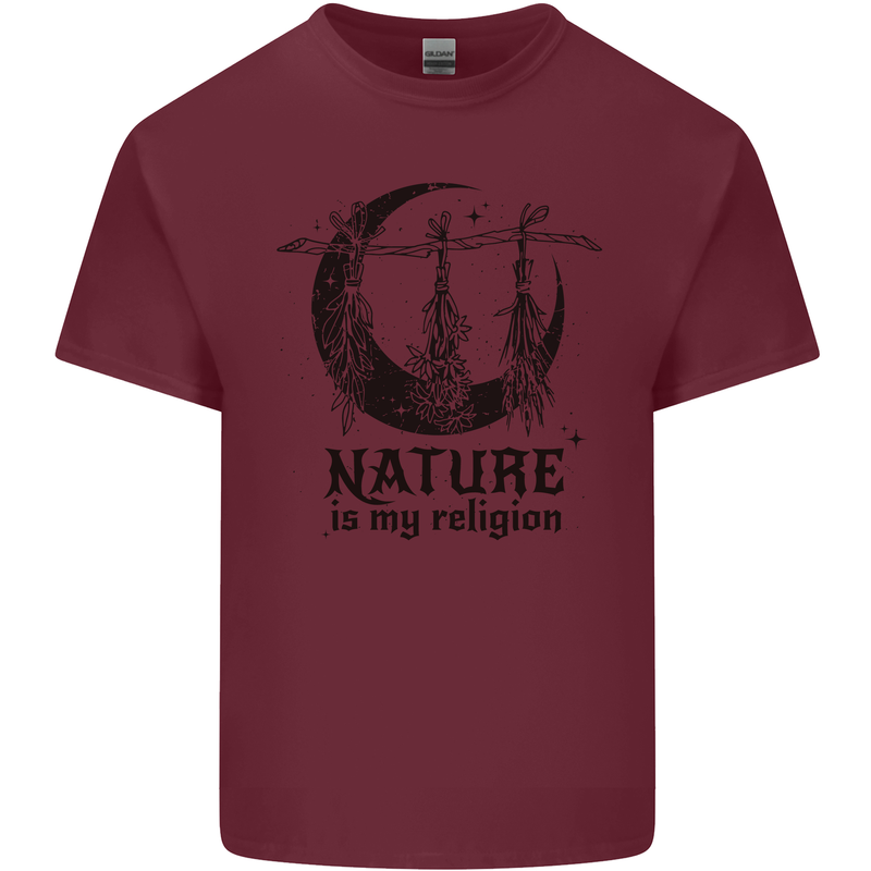 Nature Is My Religion Halloween Witch Mens Cotton T-Shirt Tee Top Maroon