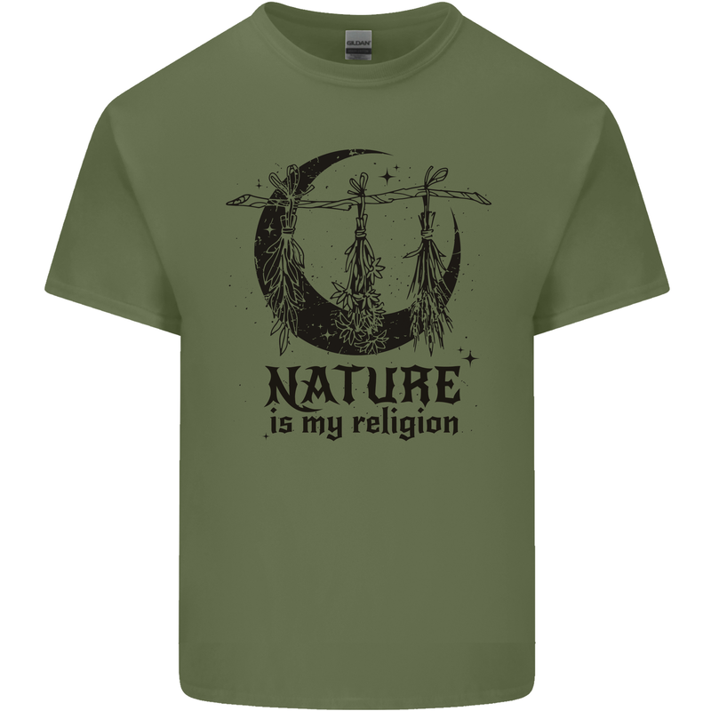 Nature Is My Religion Halloween Witch Mens Cotton T-Shirt Tee Top Military Green
