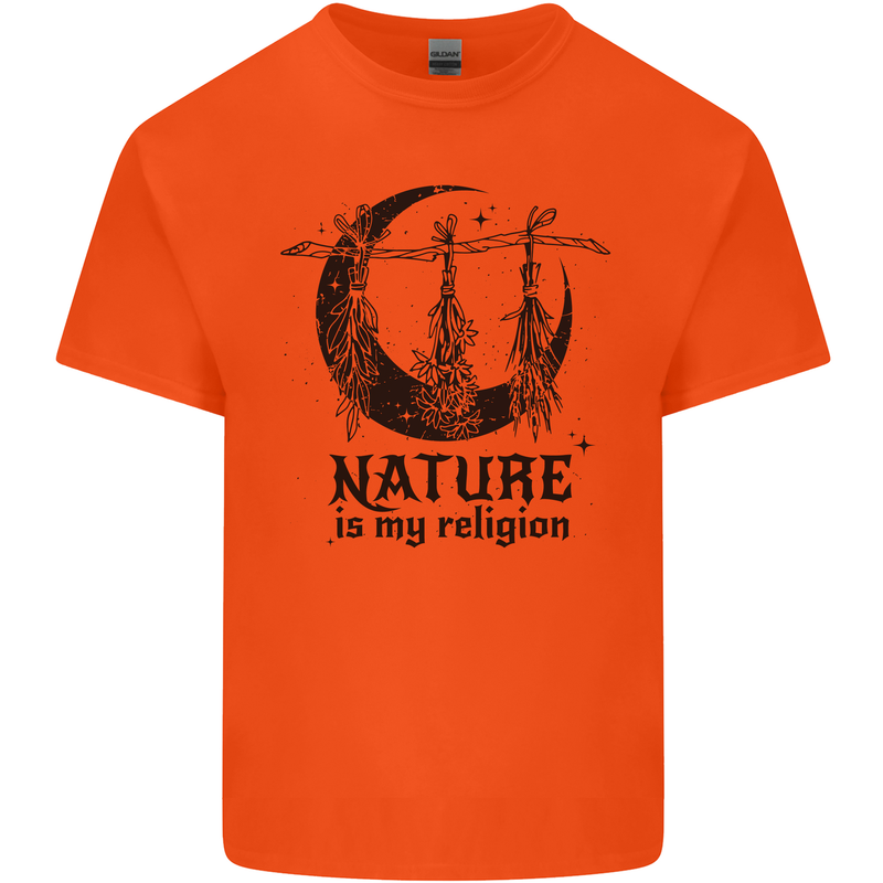 Nature Is My Religion Halloween Witch Mens Cotton T-Shirt Tee Top Orange