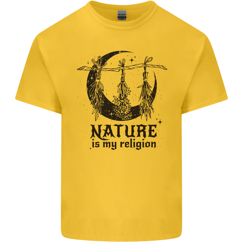 Nature Is My Religion Halloween Witch Mens Cotton T-Shirt Tee Top Yellow