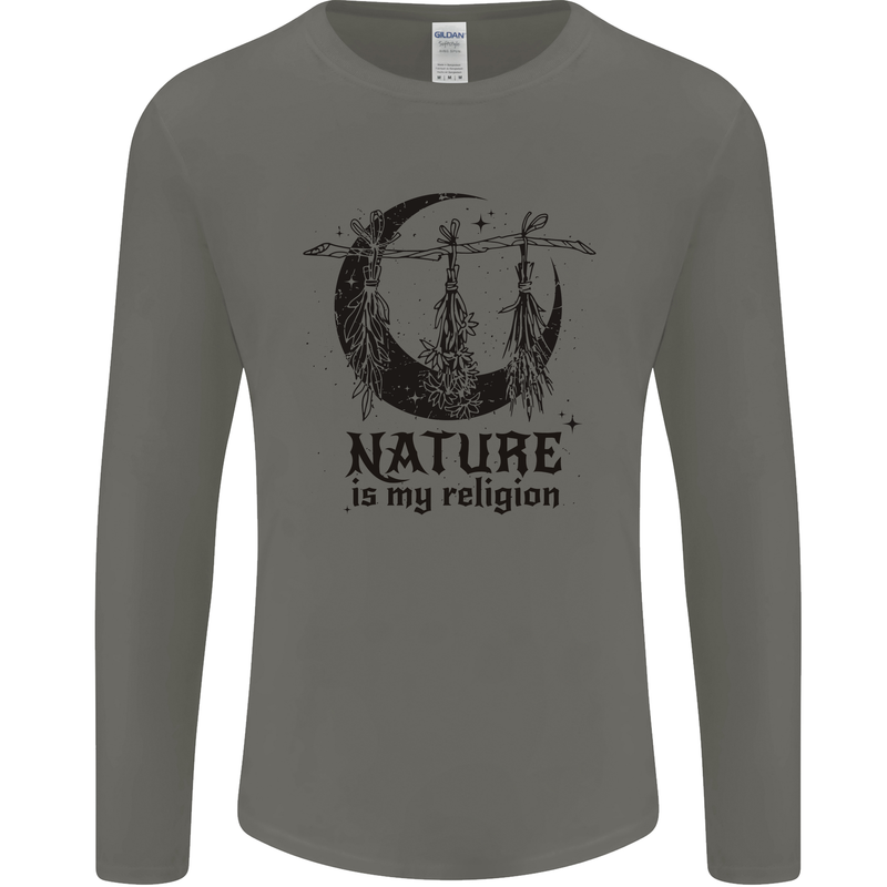 Nature Is My Religion Halloween Witch Mens Long Sleeve T-Shirt Charcoal