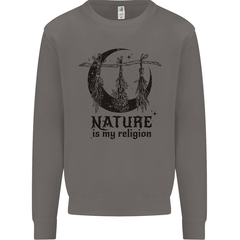 Nature Is My Religion Halloween Witch Mens Sweatshirt Jumper Charcoal