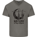 Nature Is My Religion Halloween Witch Mens V-Neck Cotton T-Shirt Charcoal