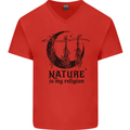 Nature Is My Religion Halloween Witch Mens V-Neck Cotton T-Shirt Red