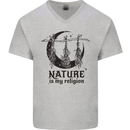 Nature Is My Religion Halloween Witch Mens V-Neck Cotton T-Shirt Sports Grey