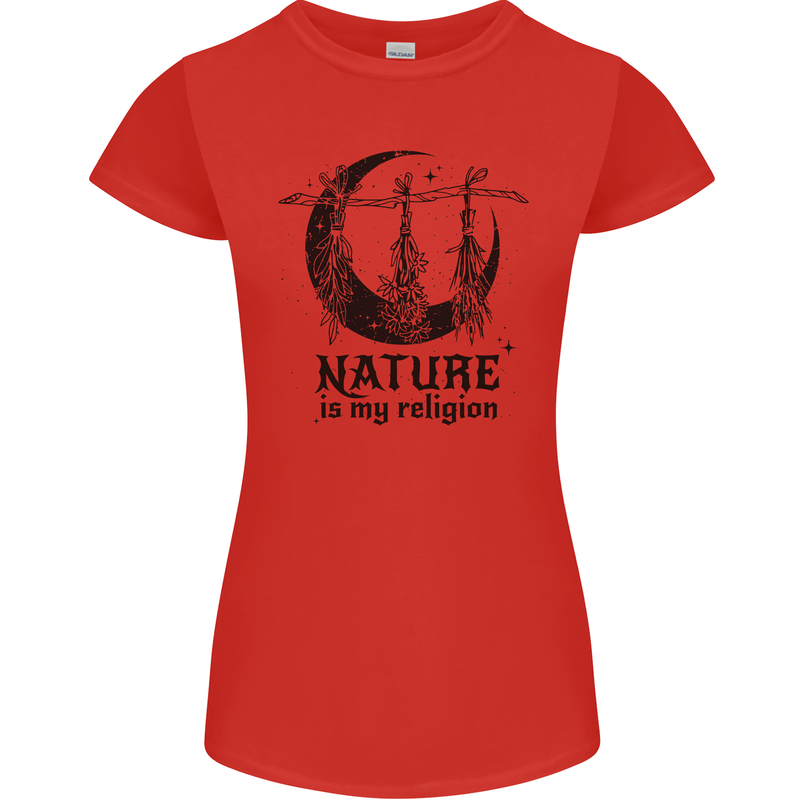 Nature Is My Religion Halloween Witch Womens Petite Cut T-Shirt Red