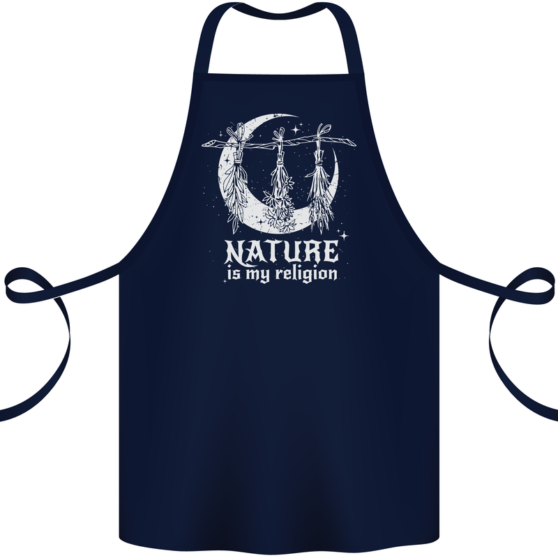 Nature Is My Religion Witch Halloween Cotton Apron 100% Organic Navy Blue