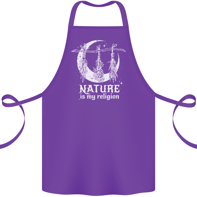 Nature Is My Religion Witch Halloween Cotton Apron 100% Organic Purple