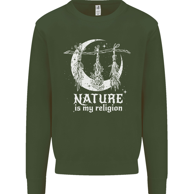 Nature Is My Religion Witch Halloween Kids Sweatshirt Jumper Forest Green