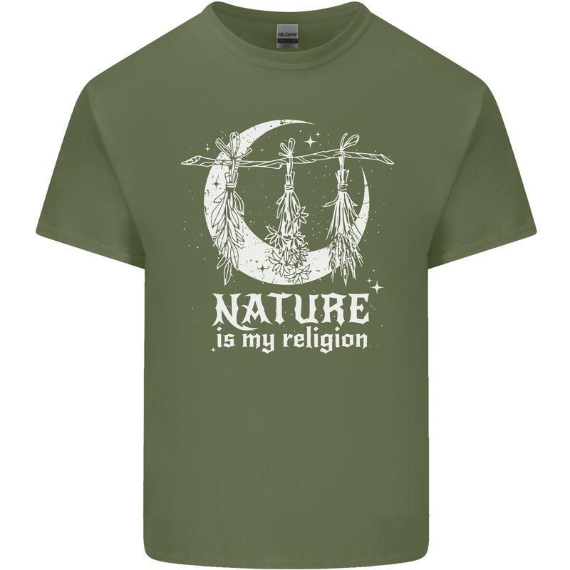 Nature Is My Religion Witch Halloween Mens Cotton T-Shirt Tee Top Military Green