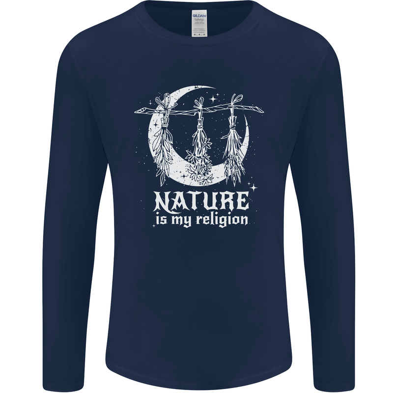 Nature Is My Religion Witch Halloween Mens Long Sleeve T-Shirt Navy Blue