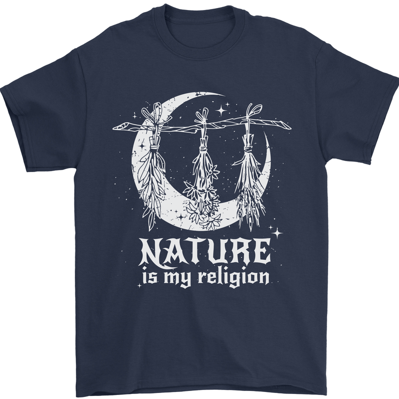 Nature Is My Religion Witch Halloween Mens T-Shirt Cotton Gildan Navy Blue