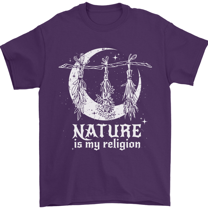 Nature Is My Religion Witch Halloween Mens T-Shirt Cotton Gildan Purple