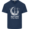 Nature Is My Religion Witch Halloween Mens V-Neck Cotton T-Shirt Navy Blue