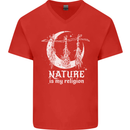 Nature Is My Religion Witch Halloween Mens V-Neck Cotton T-Shirt Red