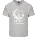 Nature Is My Religion Witch Halloween Mens V-Neck Cotton T-Shirt Sports Grey