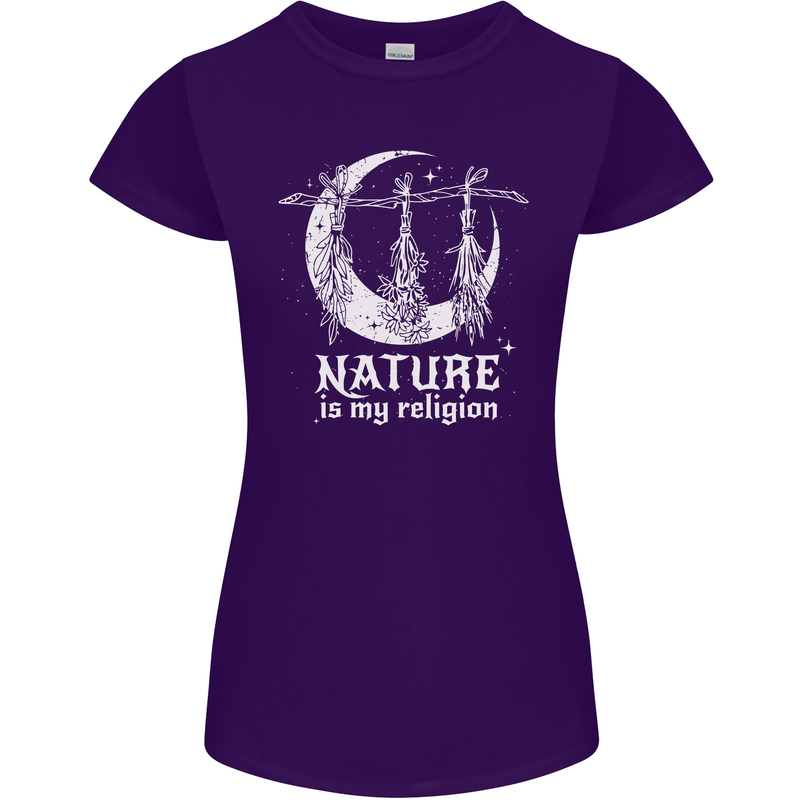 Nature Is My Religion Witch Halloween Womens Petite Cut T-Shirt Purple