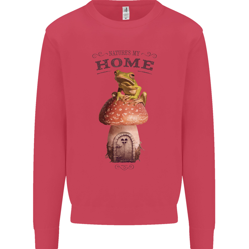Nature My Home Mushroom Frog Kids Sweatshirt Jumper Heliconia