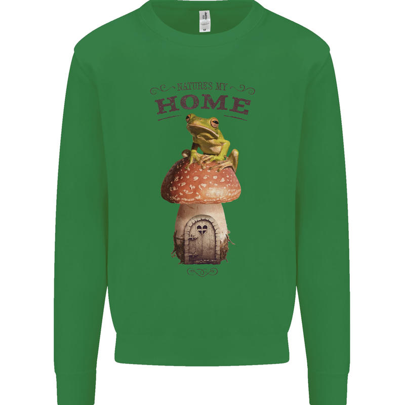 Nature My Home Mushroom Frog Kids Sweatshirt Jumper Irish Green