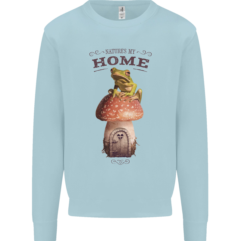 Nature My Home Mushroom Frog Kids Sweatshirt Jumper Light Blue