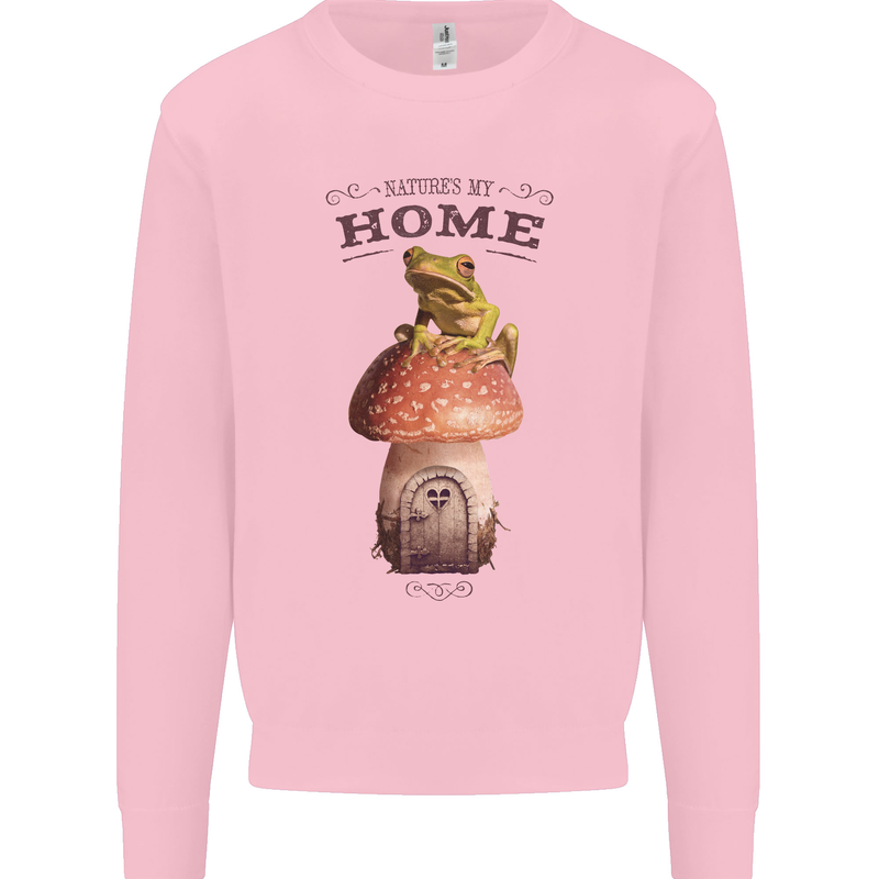 Nature My Home Mushroom Frog Kids Sweatshirt Jumper Light Pink