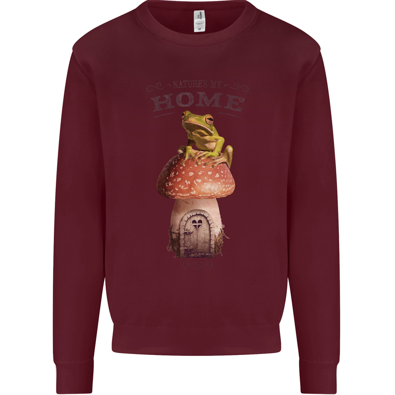 Nature My Home Mushroom Frog Kids Sweatshirt Jumper Maroon