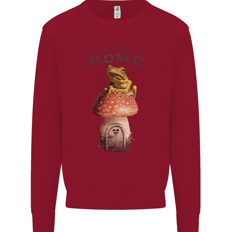 Nature My Home Mushroom Frog Kids Sweatshirt Jumper Red