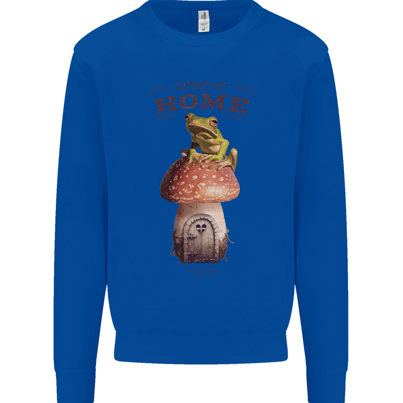 Nature My Home Mushroom Frog Kids Sweatshirt Jumper Royal Blue