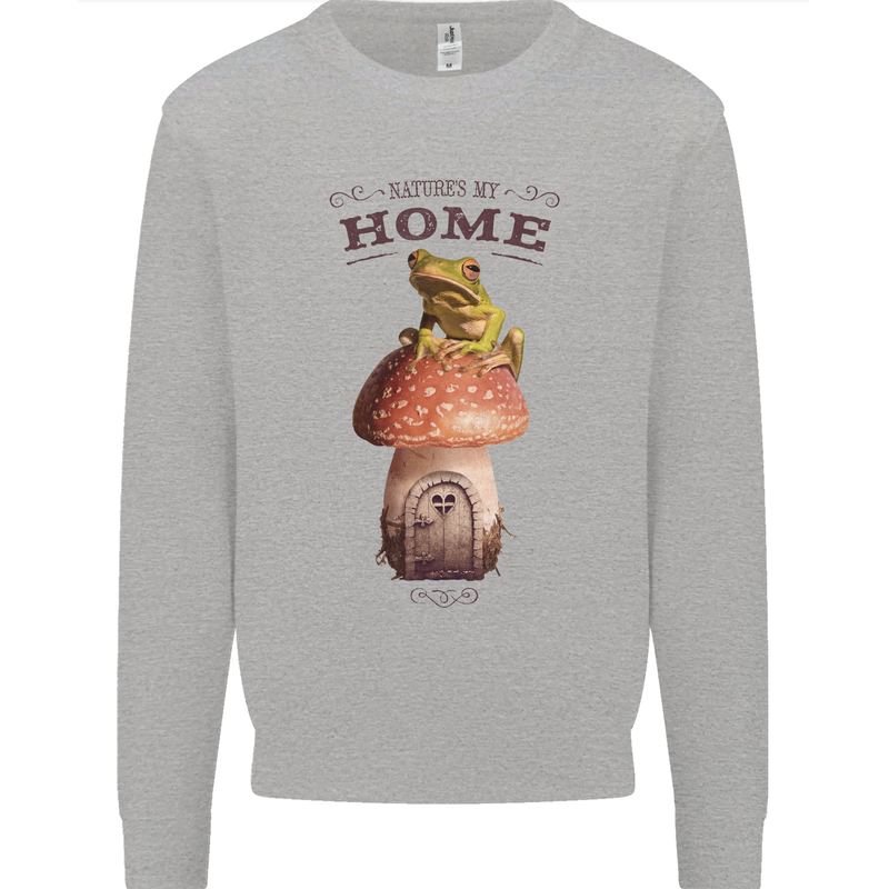 Nature My Home Mushroom Frog Kids Sweatshirt Jumper Sports Grey