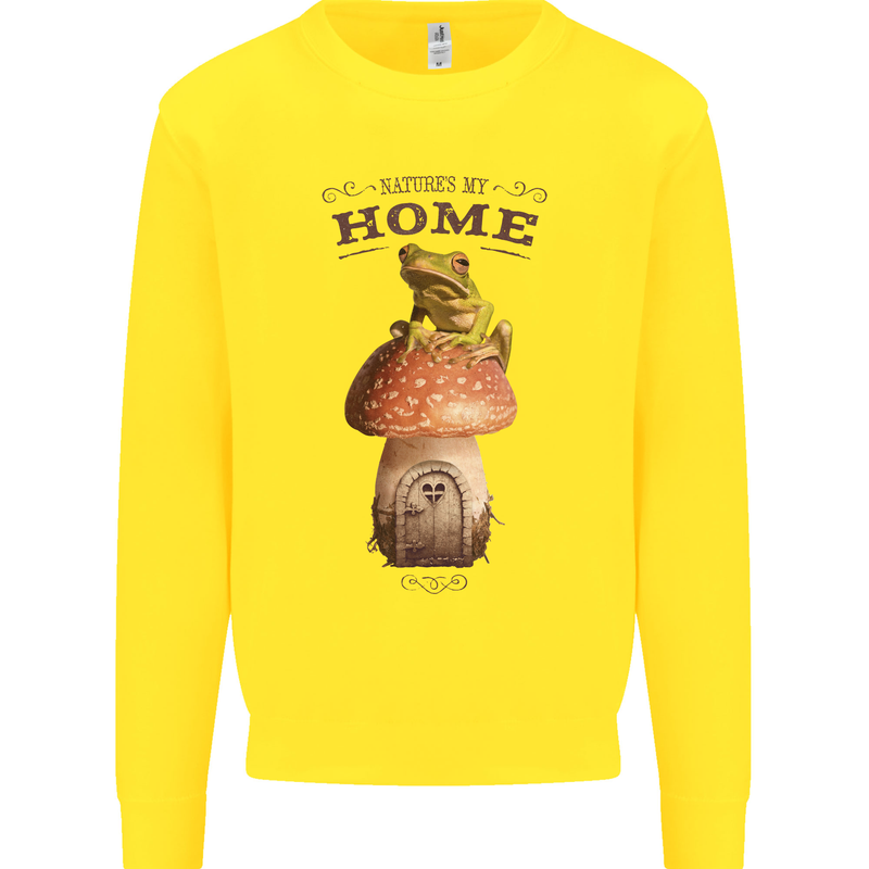 Nature My Home Mushroom Frog Kids Sweatshirt Jumper Yellow