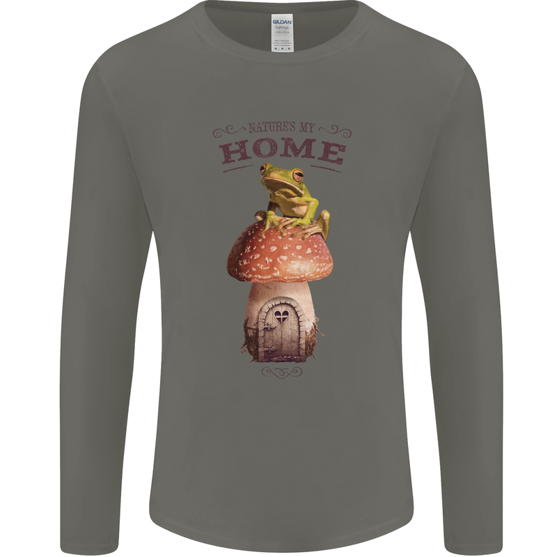 Nature My Home Mushroom Frog Mens Long Sleeve T-Shirt Charcoal