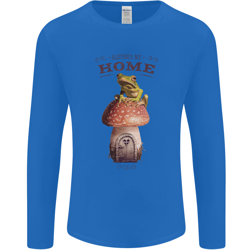 Nature My Home Mushroom Frog Mens Long Sleeve T-Shirt Royal Blue