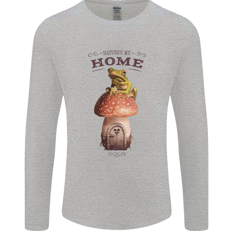 Nature My Home Mushroom Frog Mens Long Sleeve T-Shirt Sports Grey