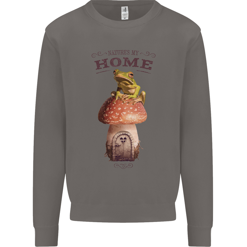 Nature My Home Mushroom Frog Mens Sweatshirt Jumper Charcoal