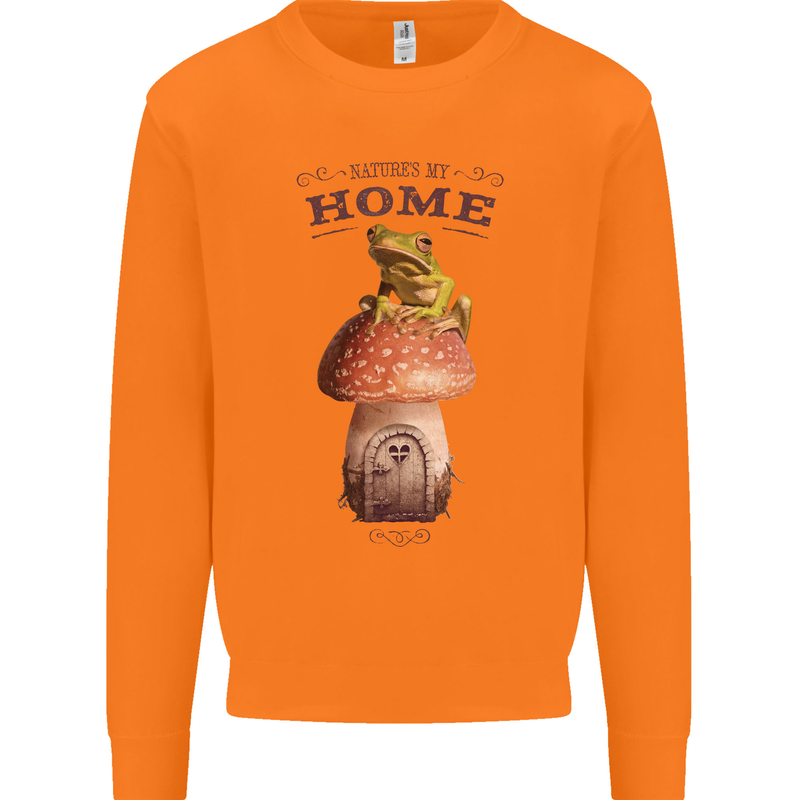 Nature My Home Mushroom Frog Mens Sweatshirt Jumper Orange