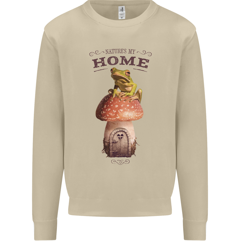 Nature My Home Mushroom Frog Mens Sweatshirt Jumper Sand