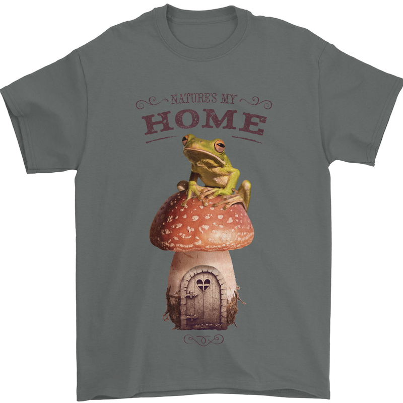 Nature My Home Mushroom Frog Mens T-Shirt 100% Cotton Charcoal
