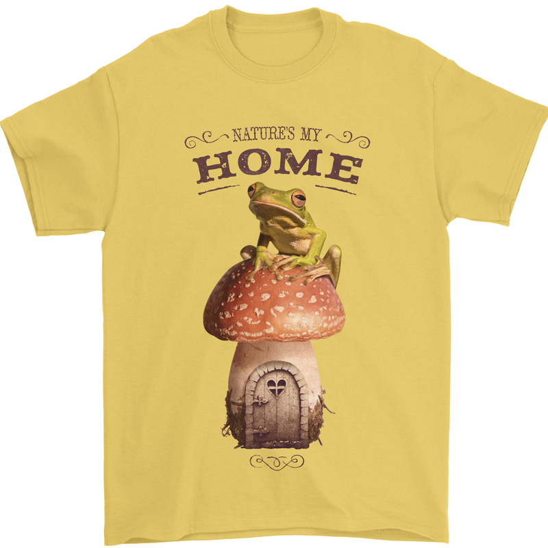 Nature My Home Mushroom Frog Mens T-Shirt 100% Cotton Yellow