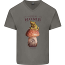Nature My Home Mushroom Frog Mens V-Neck Cotton T-Shirt Charcoal