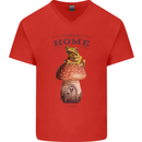 Nature My Home Mushroom Frog Mens V-Neck Cotton T-Shirt Red