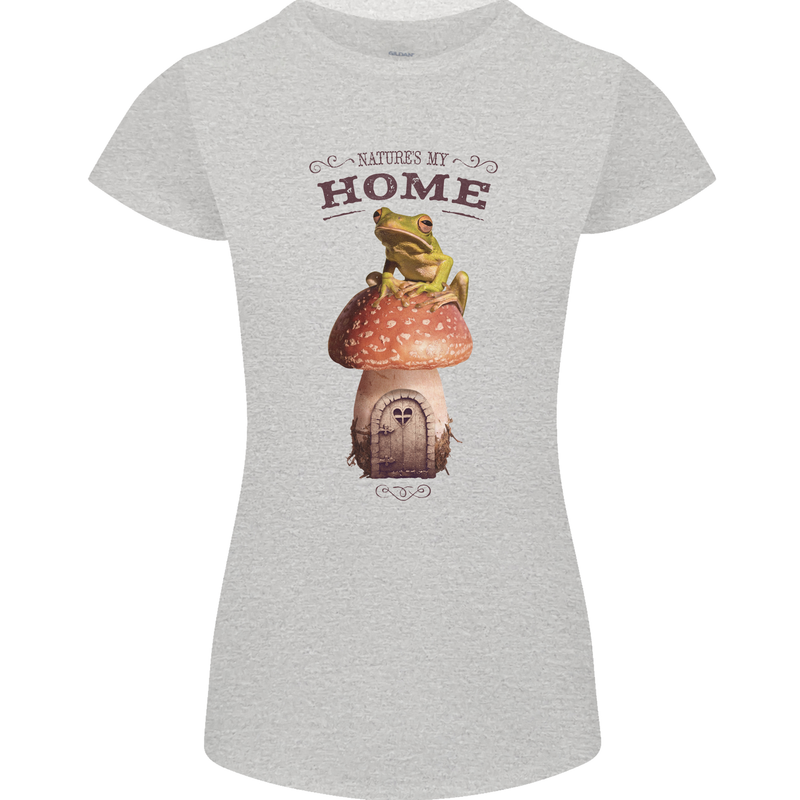 Nature My Home Mushroom Frog Womens Petite Cut T-Shirt Sports Grey