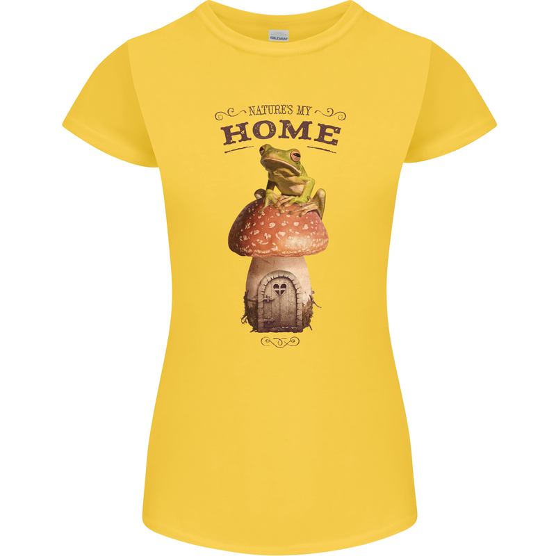 Nature My Home Mushroom Frog Womens Petite Cut T-Shirt Yellow