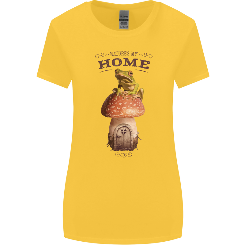 Nature My Home Mushroom Frog Womens Wider Cut T-Shirt Yellow