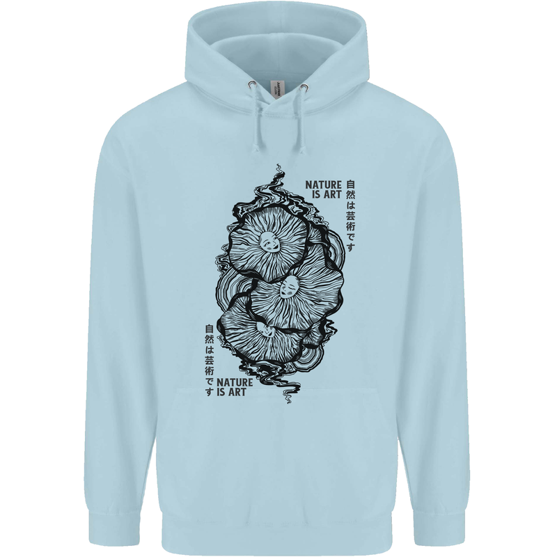 Nature is Art Mushroom Fungi Mycology Childrens Kids Hoodie Light Blue